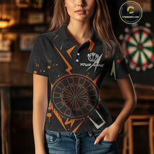 Load image into Gallery viewer, Custom Black Orange Dartboard Grunge Dart Women Polo Shirt Dart Tournament Jerseys NYN1567