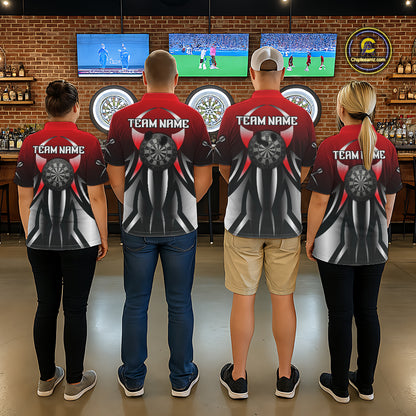 Red And Gradient Silver Darts Polo & 1/4-Zip Shirt For Women Custom Name Dart Jersey For Darters NYN3003