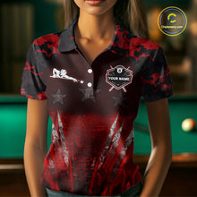 Load image into Gallery viewer, Personalized Gunge 8 Ball Pool Billiard Polo &amp; 1/4 Zip For Women Custom Red Camoflage Billiard Attire NYN3017