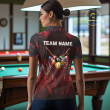 Load image into Gallery viewer, Personalized Gunge 8 Ball Pool Billiard Polo &amp; 1/4 Zip For Women Custom Red Camoflage Billiard Attire NYN3017