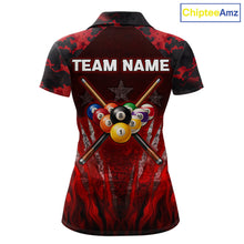Load image into Gallery viewer, Personalized Gunge 8 Ball Pool Billiard Polo &amp; 1/4 Zip For Women Custom Red Camoflage Billiard Attire NYN3017