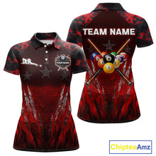 Load image into Gallery viewer, Personalized Gunge 8 Ball Pool Billiard Polo &amp; 1/4 Zip For Women Custom Red Camoflage Billiard Attire NYN3017