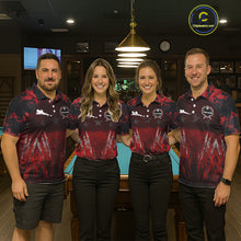 Load image into Gallery viewer, Personalized Gunge 8 Ball Pool Billiard Polo &amp; 1/4 Zip For Women Custom Red Camoflage Billiard Attire NYN3017