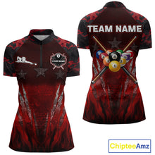 Load image into Gallery viewer, Personalized Gunge 8 Ball Pool Billiard Polo &amp; 1/4 Zip For Women Custom Red Camoflage Billiard Attire NYN3017