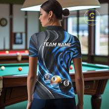 Load image into Gallery viewer, Black And Blue Tribal Light 8 Ball Pool Women Polo &amp; 1/4-Zip Shirt Custom Billiards Ball Jerseys NYN2430