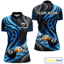 Load image into Gallery viewer, Black And Blue Tribal Light 8 Ball Pool Women Polo &amp; 1/4-Zip Shirt Custom Billiards Ball Jerseys NYN2430