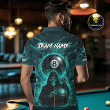 Load image into Gallery viewer, Teal Thunder Grim Reaper 8 Ball Pool Men Polo &amp; 1/4-Zip Shirt Custom Billiard Ball &amp; Cue Gifts NYN2436