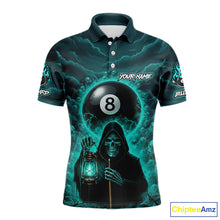 Load image into Gallery viewer, Teal Thunder Grim Reaper 8 Ball Pool Men Polo &amp; 1/4-Zip Shirt Custom Billiard Ball &amp; Cue Gifts NYN2436