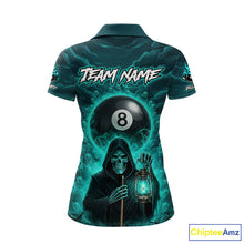 Load image into Gallery viewer, Teal Thunder Grim Reaper 8 Ball Pool Women Polo &amp; 1/4-Zip Shirt Custom Billiard Ball &amp; Cue Gifts NYN2436