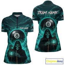 Load image into Gallery viewer, Teal Thunder Grim Reaper 8 Ball Pool Women Polo &amp; 1/4-Zip Shirt Custom Billiard Ball &amp; Cue Gifts NYN2436