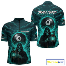 Load image into Gallery viewer, Teal Thunder Grim Reaper 8 Ball Pool Men Polo &amp; 1/4-Zip Shirt Custom Billiard Ball &amp; Cue Gifts NYN2436
