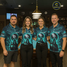 Load image into Gallery viewer, Teal Thunder Grim Reaper 8 Ball Pool Men Polo &amp; 1/4-Zip Shirt Custom Billiard Ball &amp; Cue Gifts NYN2436