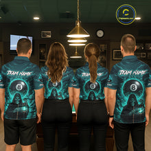 Load image into Gallery viewer, Teal Thunder Grim Reaper 8 Ball Pool Men Polo &amp; 1/4-Zip Shirt Custom Billiard Ball &amp; Cue Gifts NYN2436
