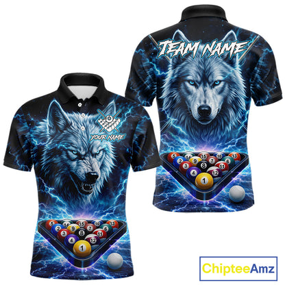 Custom Blue Horror Wolf Billiard Shirts For Men Thunder Lightning Billiard Team League Jerseys NYN3014