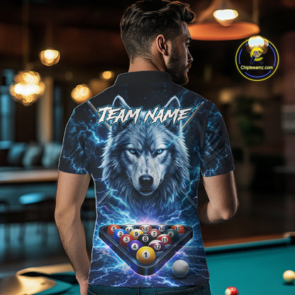 Custom Blue Horror Wolf Billiard Shirts For Men Thunder Lightning Billiard Team League Jerseys NYN3014