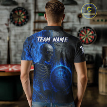 Load image into Gallery viewer, Custom Grey And Blue Flames Dartboard Skeleton Dart Men Polo Shirt Dart Team Jerseys NYN1628