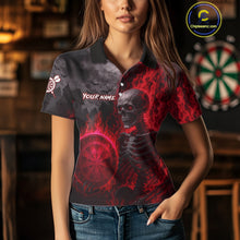 Load image into Gallery viewer, Custom Grey And Red Flames Dartboard Skeleton Dart Women  Polo Shirt Dart Team Jerseys NYN1629
