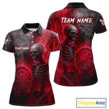 Load image into Gallery viewer, Custom Grey And Red Flames Dartboard Skeleton Dart Women  Polo Shirt Dart Team Jerseys NYN1629