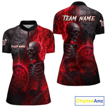 Load image into Gallery viewer, Custom Grey And Red Flames Dartboard Skeleton Dart Women Quarter-Zip Shirt Dart Team Jerseys NYN1629