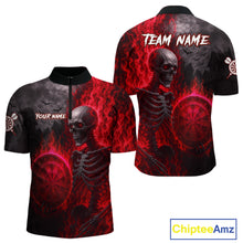 Load image into Gallery viewer, Custom Grey And Red Flames Dartboard Skeleton Dart Men Quarter-Zip Shirt Dart Team Jerseys NYN1629