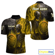 Load image into Gallery viewer, Custom Grey And Yellow Flames Dartboard Skeleton Dart Men Quarter-Zip Shirt Dart Team Jerseys NYN1630