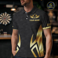 Load image into Gallery viewer, Black &amp; Gold Human Play Dartboard Men Dart Shirts Custom Darts Polo Team Jersey NYN2449