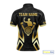 Load image into Gallery viewer, Black &amp; Gold Human Play Dartboard Men Dart Shirts Custom Darts Polo Team Jersey NYN2449
