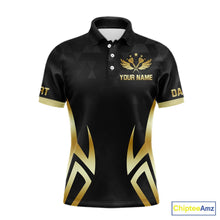Load image into Gallery viewer, Black &amp; Gold Human Play Dartboard Men Dart Shirts Custom Darts Polo Team Jersey NYN2449