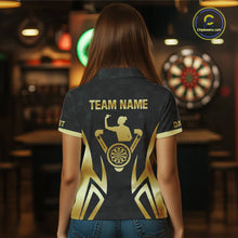 Load image into Gallery viewer, Black &amp; Gold Human Play Dartboard Women Dart Shirts Custom Darts Polo Team Jersey NYN2449