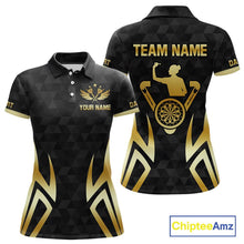 Load image into Gallery viewer, Black &amp; Gold Human Play Dartboard Women Dart Shirts Custom Darts Polo Team Jersey NYN2449