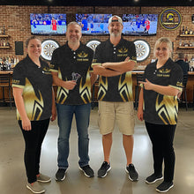 Load image into Gallery viewer, Black &amp; Gold Human Play Dartboard Men Dart Shirts Custom Darts Polo Team Jersey NYN2449
