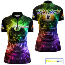 Load image into Gallery viewer, Fire Flame Skull Pool 8 Ball &amp; 9 Ball Billiard Shirt For Women Custom Billiard Team Attire|Colorful NYN2665