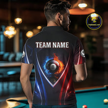 Load image into Gallery viewer, Blue And Red Flames 8 Ball Pool Men Polo &amp; 1/4-Zip Team Shirts Custom Billiards Ball Apparel NYN2457