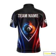 Load image into Gallery viewer, Blue And Red Flames 8 Ball Pool Men Polo &amp; 1/4-Zip Team Shirts Custom Billiards Ball Apparel NYN2457