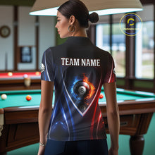 Load image into Gallery viewer, Blue And Red Flames 8 Ball Pool Women Polo &amp; 1/4-Zip Team Shirts Custom Billiards Ball Apparel NYN2457