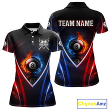 Load image into Gallery viewer, Blue And Red Flames 8 Ball Pool Women Polo &amp; 1/4-Zip Team Shirts Custom Billiards Ball Apparel NYN2457