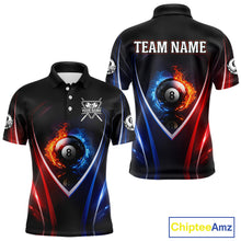 Load image into Gallery viewer, Blue And Red Flames 8 Ball Pool Men Polo &amp; 1/4-Zip Team Shirts Custom Billiards Ball Apparel NYN2457
