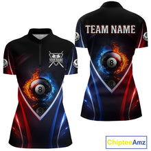 Load image into Gallery viewer, Blue And Red Flames 8 Ball Pool Women Polo &amp; 1/4-Zip Team Shirts Custom Billiards Ball Apparel NYN2457