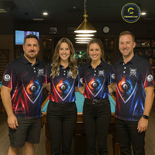 Load image into Gallery viewer, Blue And Red Flames 8 Ball Pool Men Polo &amp; 1/4-Zip Team Shirts Custom Billiards Ball Apparel NYN2457