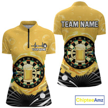 Load image into Gallery viewer, Personalized Play Darts And Cheer Beers Women Darts Quarter-Zip Shirts Funny Dart League Jerseys NYN2184