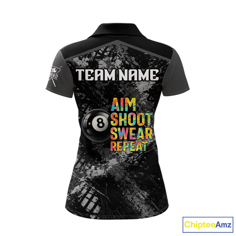 Aim Shoot Swear Repeat Ball Pool Women Polo & 1/4-Zip Team Shirt Custom 8 Ball Billiards Apparel NYN2466