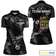 Load image into Gallery viewer, Aim Shoot Swear Repeat Ball Pool Women Polo &amp; 1/4-Zip Team Shirt Custom 8 Ball Billiards Apparel NYN2466