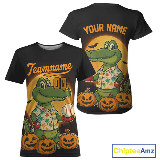 Custom Crocodile Pumpkin Halloween Baseball Jerseys For Women Funny Baseball Jerseys NYN1395