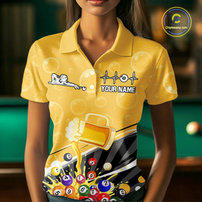 Funny Beer And Pool Balls Billiard Team Shirt For Women Custom Billiard Polo & 1/4 Zip Attire NYN2477