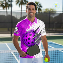 Load image into Gallery viewer, White &amp; Purple Claw Scratches Pickleball Ball T-Shirt For Men Custom Pickleball Jerseys NYN2483