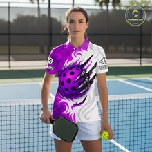 Load image into Gallery viewer, White &amp; Purple Claw Scratches Pickleball Ball T-Shirt For Women Custom Pickleball Jerseys NYN2483