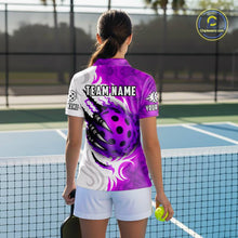 Load image into Gallery viewer, White &amp; Purple Claw Scratches Pickleball Ball T-Shirt For Women Custom Pickleball Jerseys NYN2483