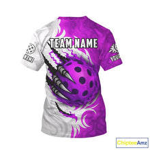 Load image into Gallery viewer, White &amp; Purple Claw Scratches Pickleball Ball T-Shirt For Men Custom Pickleball Jerseys NYN2483