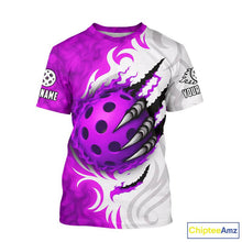 Load image into Gallery viewer, White &amp; Purple Claw Scratches Pickleball Ball T-Shirt For Men Custom Pickleball Jerseys NYN2483