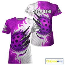 Load image into Gallery viewer, White &amp; Purple Claw Scratches Pickleball Ball T-Shirt For Women Custom Pickleball Jerseys NYN2483
